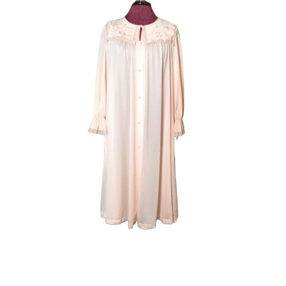 Vintage Shadowline Long-Sleeve Button-Up Nightgown with Lace Trim - Picture 3 of 13